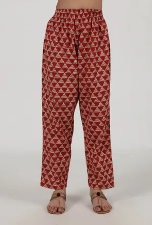 Ajrakh Printed Red Cotton Pant