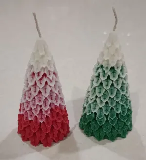 AK Creative Wax Green White Combination Christmas Tree Candle for Christmas Parties Decoration Fragrance Candle | (Set of 2) | Smoke Free and Non- Toxic |Candles for Diwali,Home Decor and Gifting