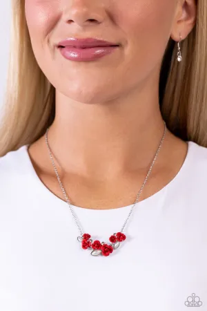 Al-ROSE Ready - Red - Flower and White Rhinestone and Pearl Paparazzi Short Necklace