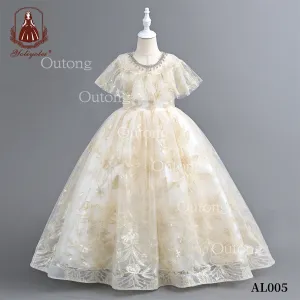 AL005 3-9years old Yoliyolei Puffy Trailing Party Dress Girls Halloween Sweet Princess Baby Kids Birthday Clothing Child Wedding Retro Dress