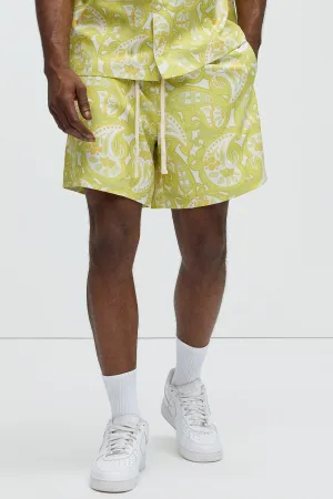 Alameda Paisley Warm Up Shorts - Yellow