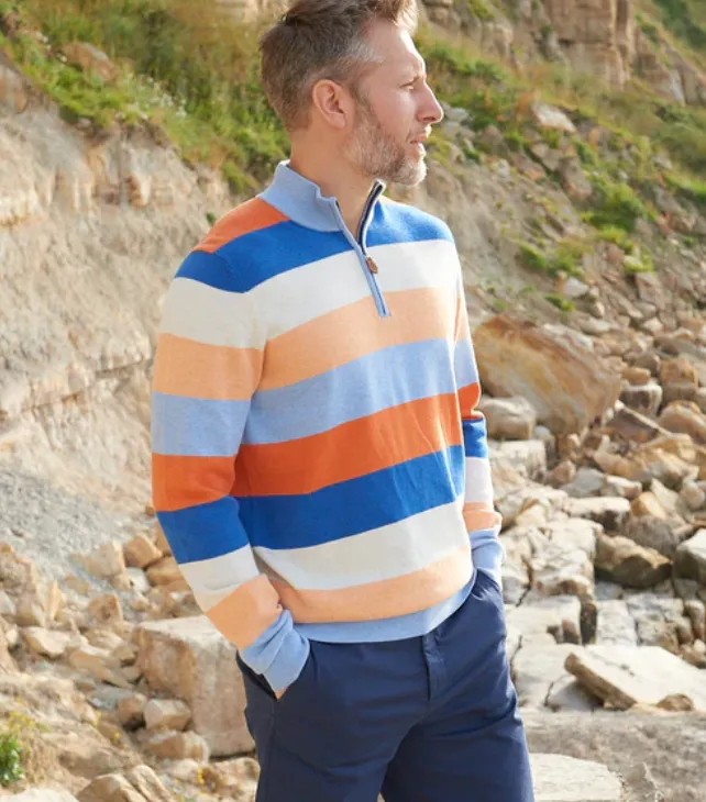 Alan Paine Trowbridge Stripe 1/4 Zip Blue Multi