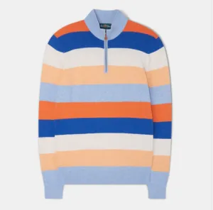 Alan Paine Trowbridge Stripe 1/4 Zip Blue Multi