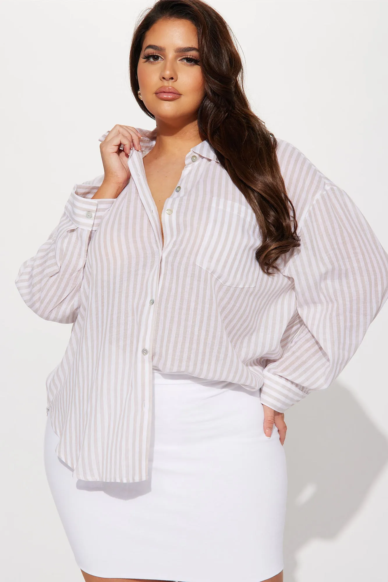 Alani Oversized Striped Shirt - Taupe/combo