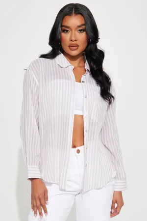 Alani Oversized Striped Shirt - Taupe/combo