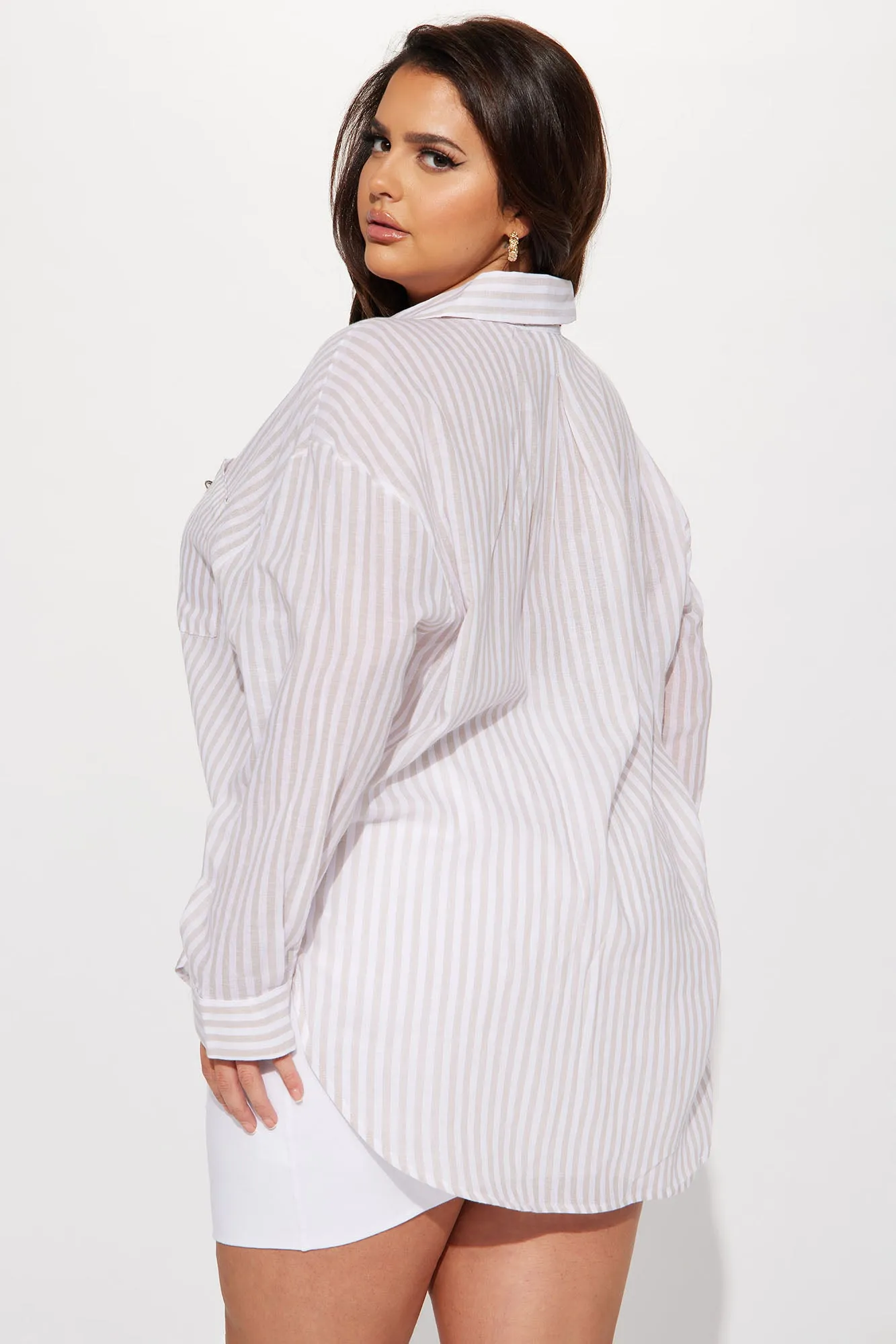 Alani Oversized Striped Shirt - Taupe/combo