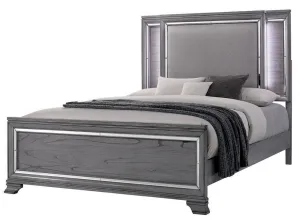 Alanis Gray Wood King Bed w/Fabric Headboard