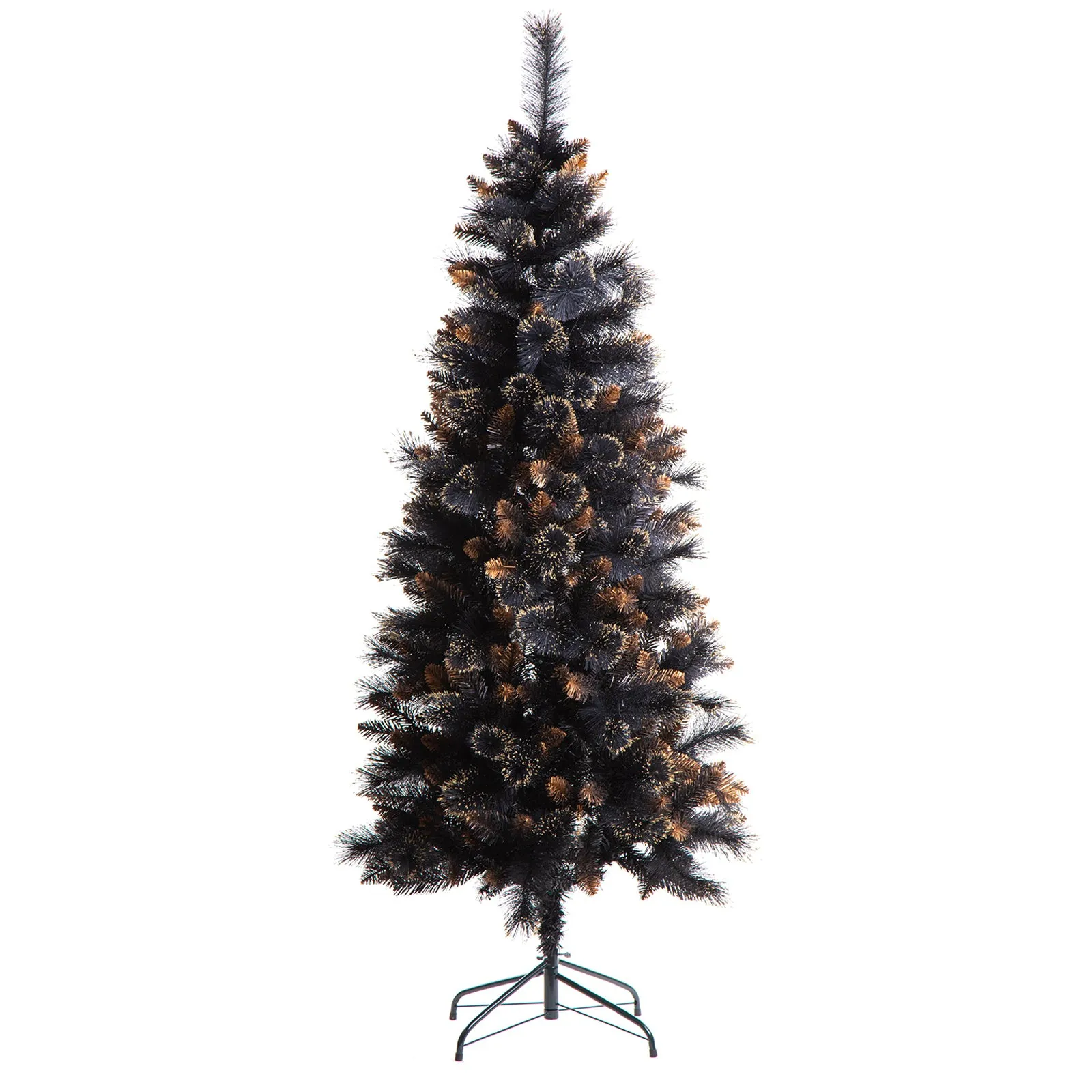 Albero di Natale Slim Nero con punte Glitter Oro in PP Effetto aghi di Pino h 180 cm