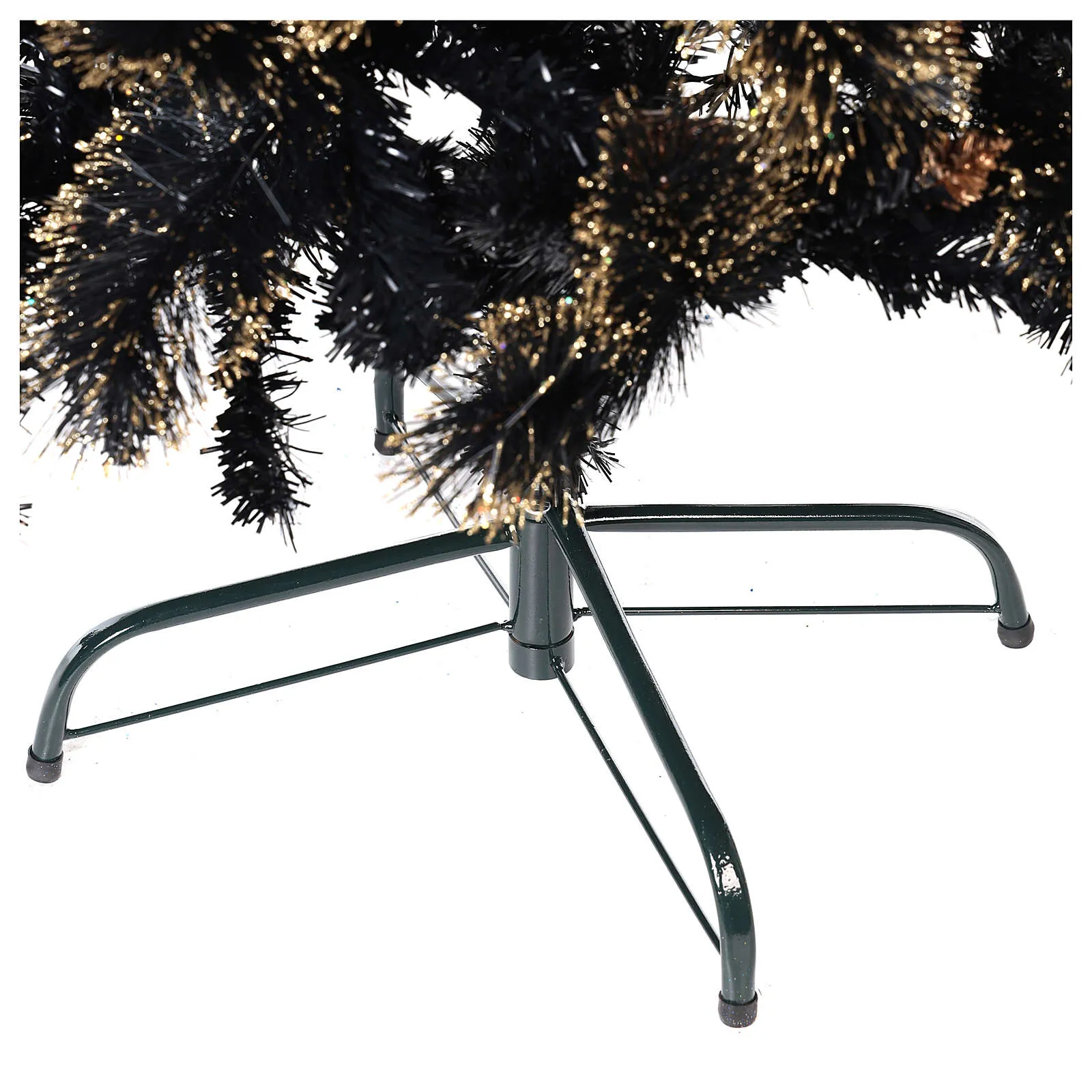 Albero di Natale Slim Nero con punte Glitter Oro in PP Effetto aghi di Pino h 180 cm