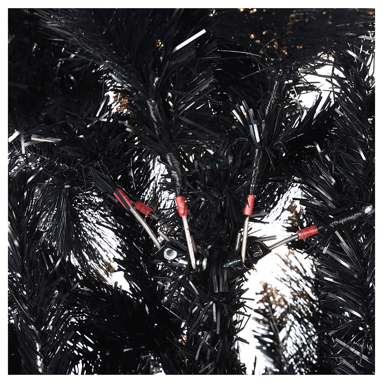 Albero di Natale Slim Nero con punte Glitter Oro in PP Effetto aghi di Pino h 180 cm