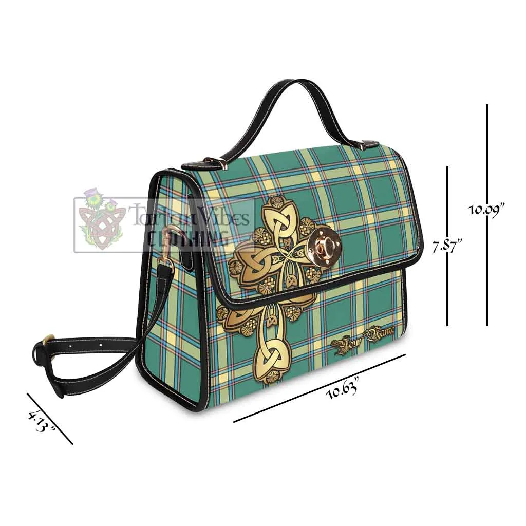 Alberta Province Canada Tartan Waterproof Canvas Bag Golden Thistle Celtic Cross Style