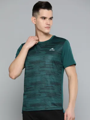 Alcis Men Green Black Printed Slim Fit Sports T-shirt