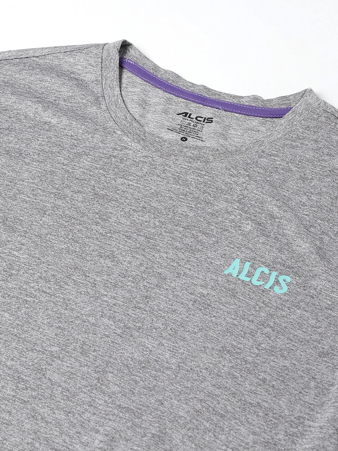 Alcis Men Printed Grey Cationic Anti-Static Slim-Fit Round Neck Training T-Shirt