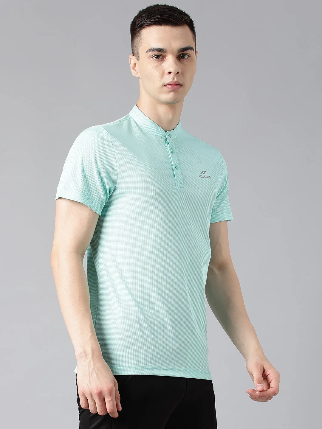 Alcis Men's Mint Green Anti-Static Drytech  Slim-Fit Training Polo T-Shirt