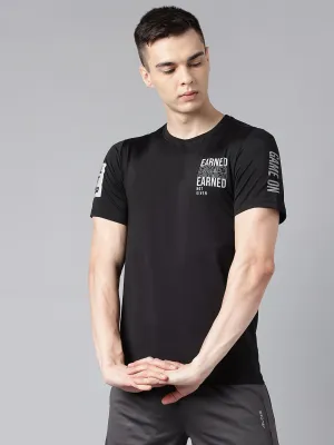 Alcis Men's Printed Black Anti-Static Drytech  Slim-Fit Training Tee