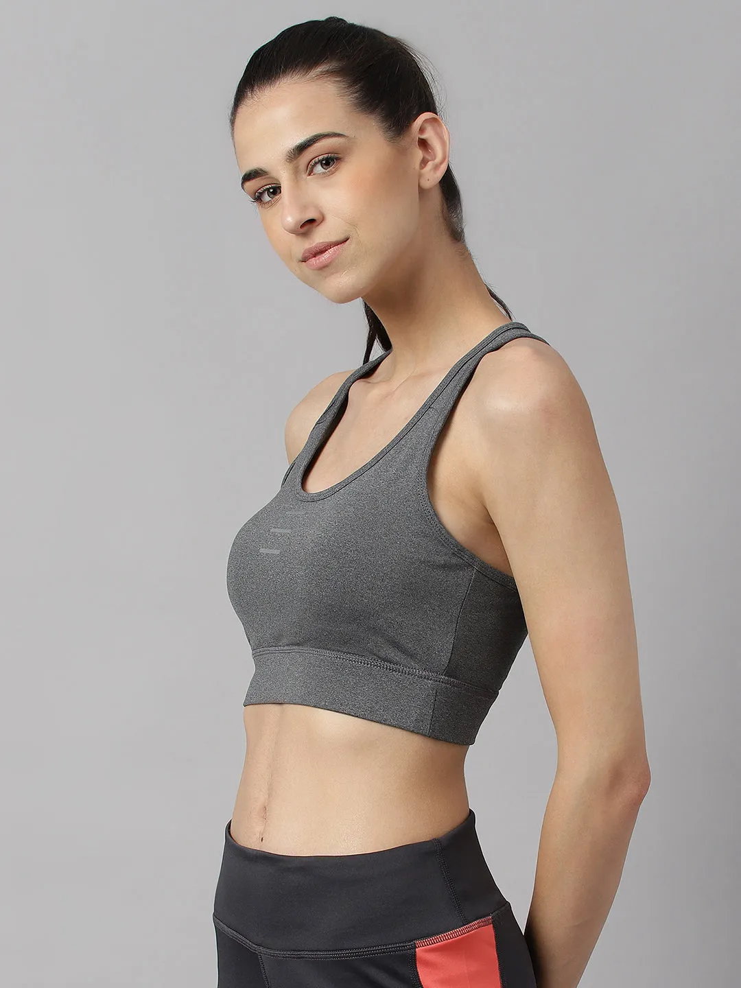 Alcis Women Dark Grey Anti-Static Slim-Fit Sports Training Bra Top