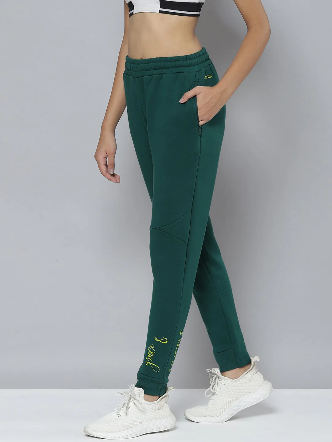 Alcis Women Green Typography Printed Slim Fit Sports Joggers