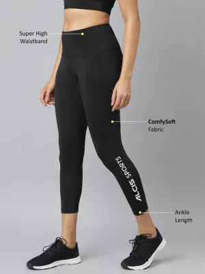 Alcis Women Printed Black Anti-Static Slim-Fit Running Tights