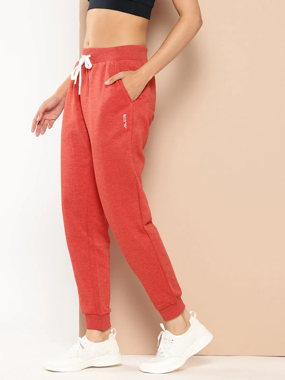 Alcis Women Red Slim Fit Solid Joggers