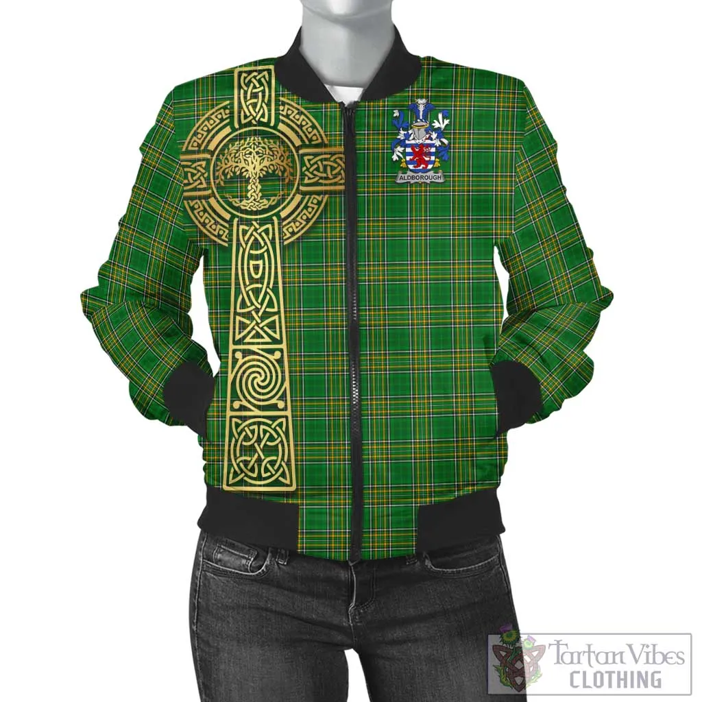 Aldborough Irish Clan Tartan Bomber Jacket with Coat of Arms Celtic Tree of Life Style