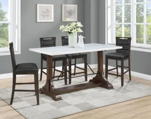 Aldrich - 5-Piece Counter Height Dining Set Genuine - White Marble And Dark Brown