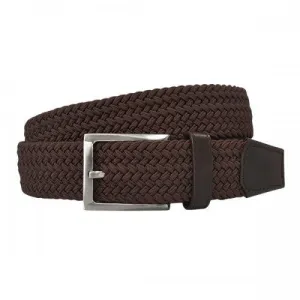 ALEC - Mens Woven Brown Elastic Stretch Belt with Silver Buckle