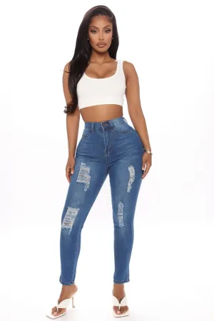 Aleesa Distressed Ankle Jeans - Medium Blue Wash