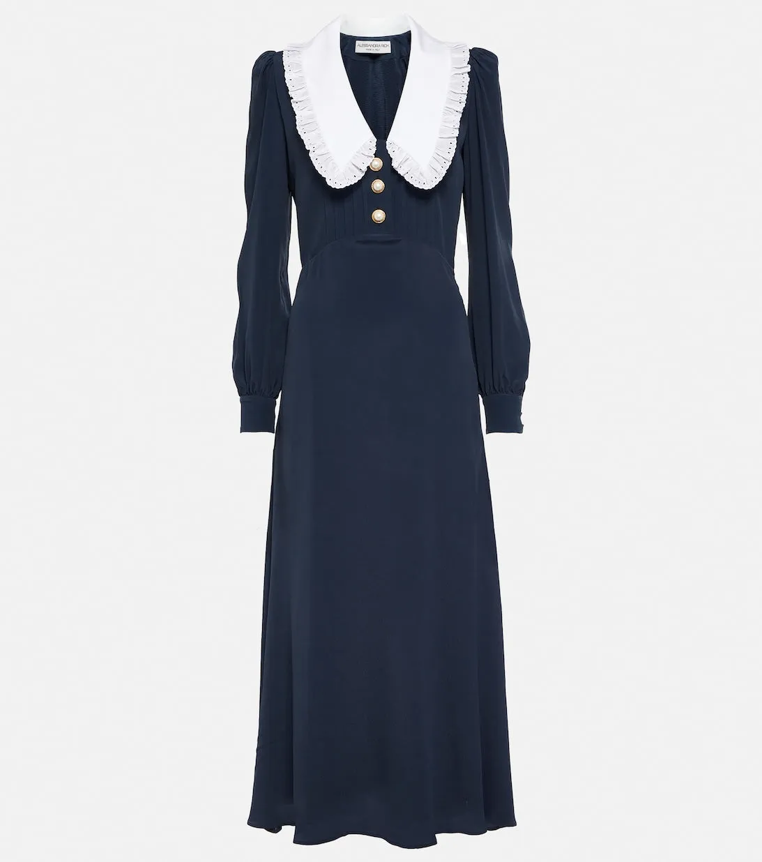 ALESSANDRA RICH silk blend midi dress with collar, blue