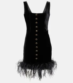 Alessandra Rich velvet mini dress with feathers, black