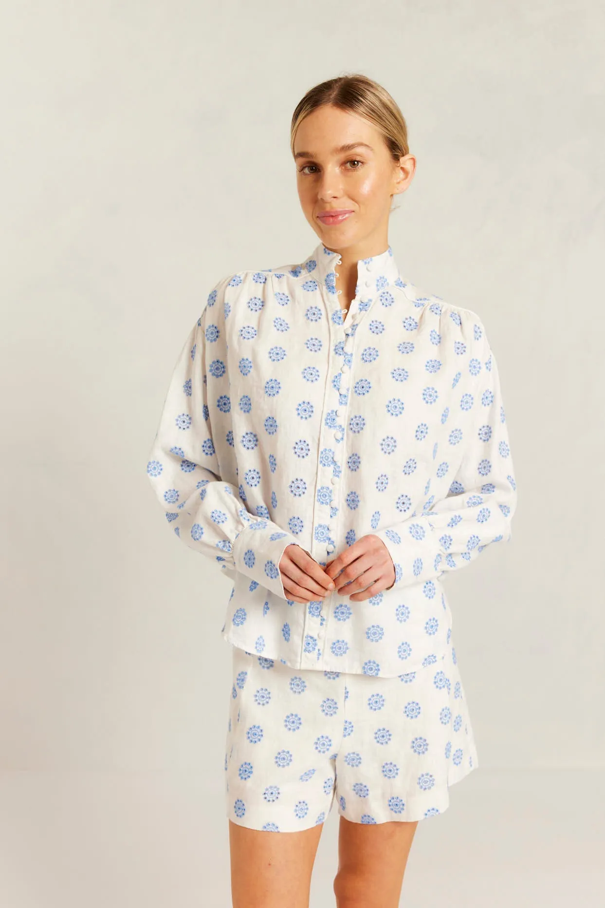 Alessandra - Rosemary Posy Print Shirt in Bluebell