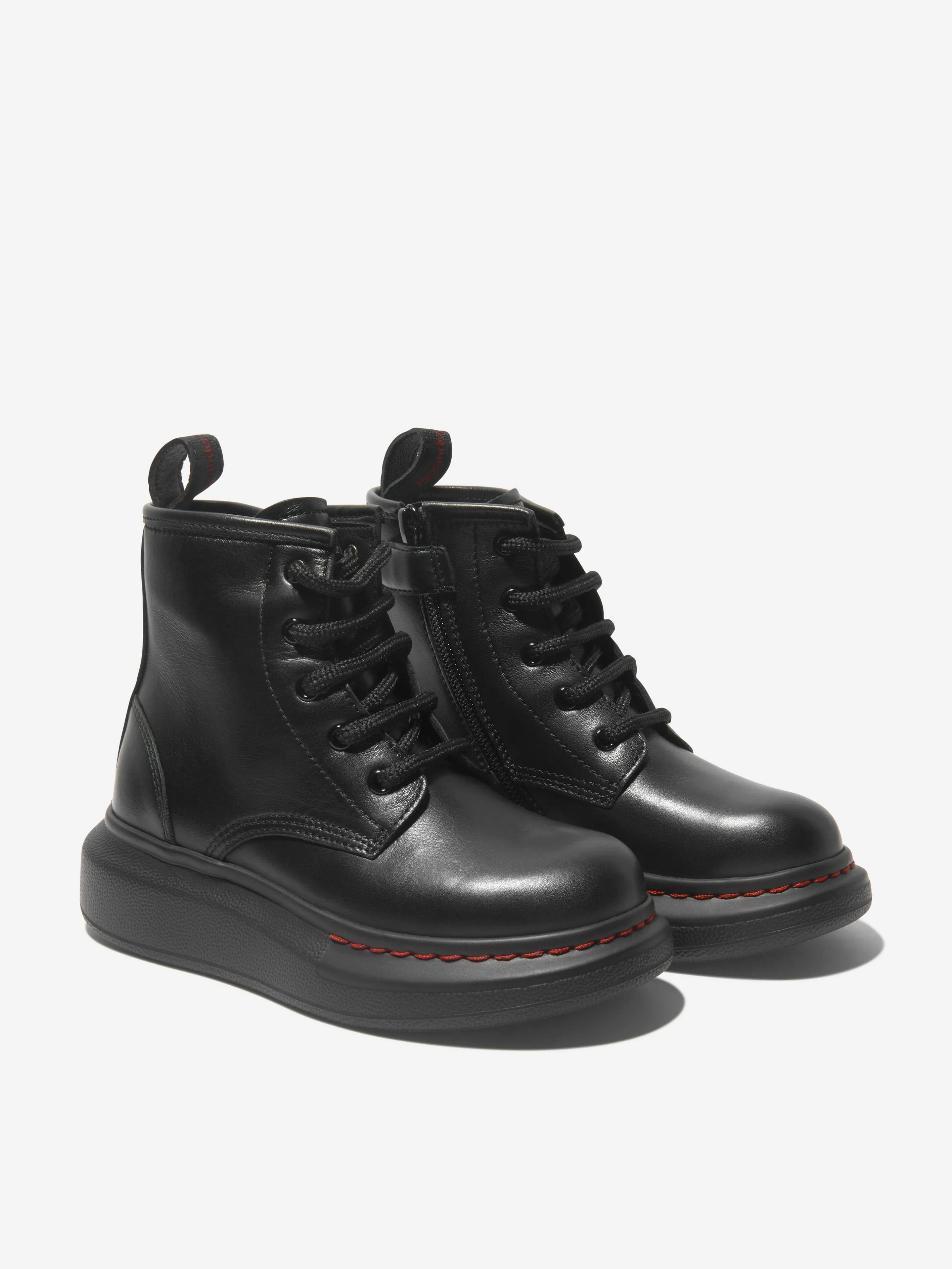 Alexander McQueen Kids Leather Lace Up Chunky Boots