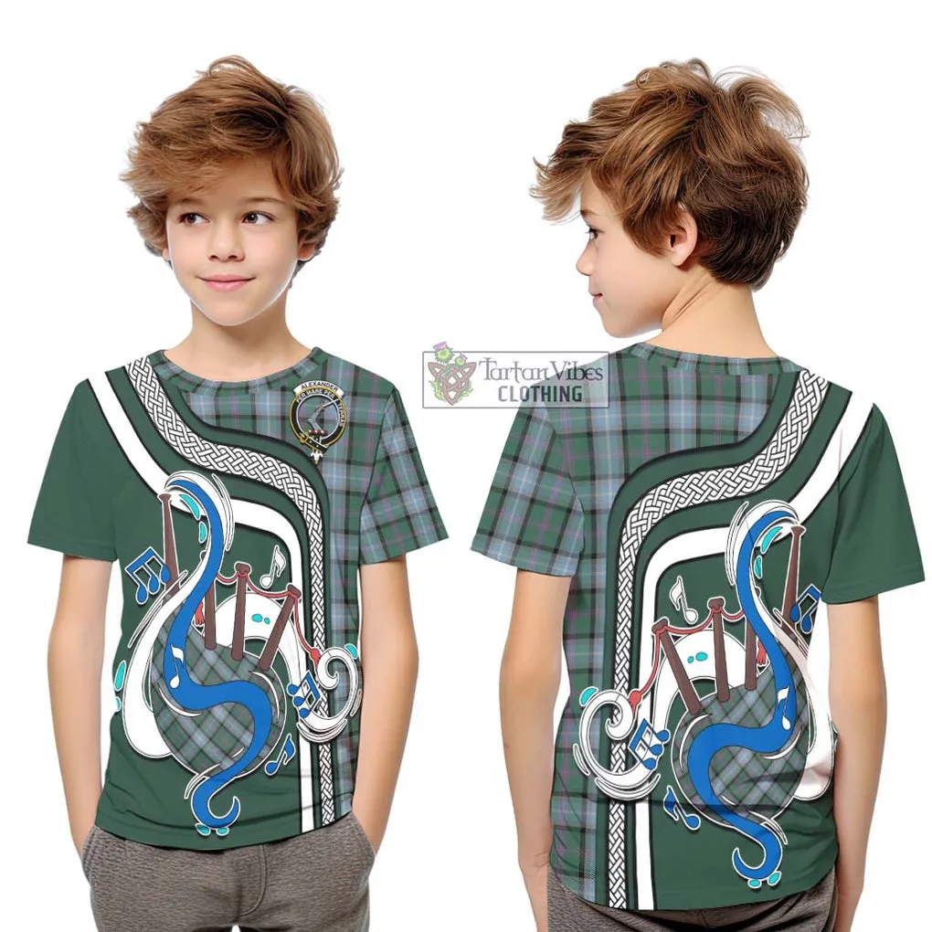 Alexander of Menstry Hunting Tartan Kid T-Shirt with Epic Bagpipe Style