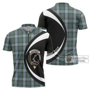 Alexander of Menstry Hunting Tartan Zipper Polo Shirt with Family Crest Circle Style