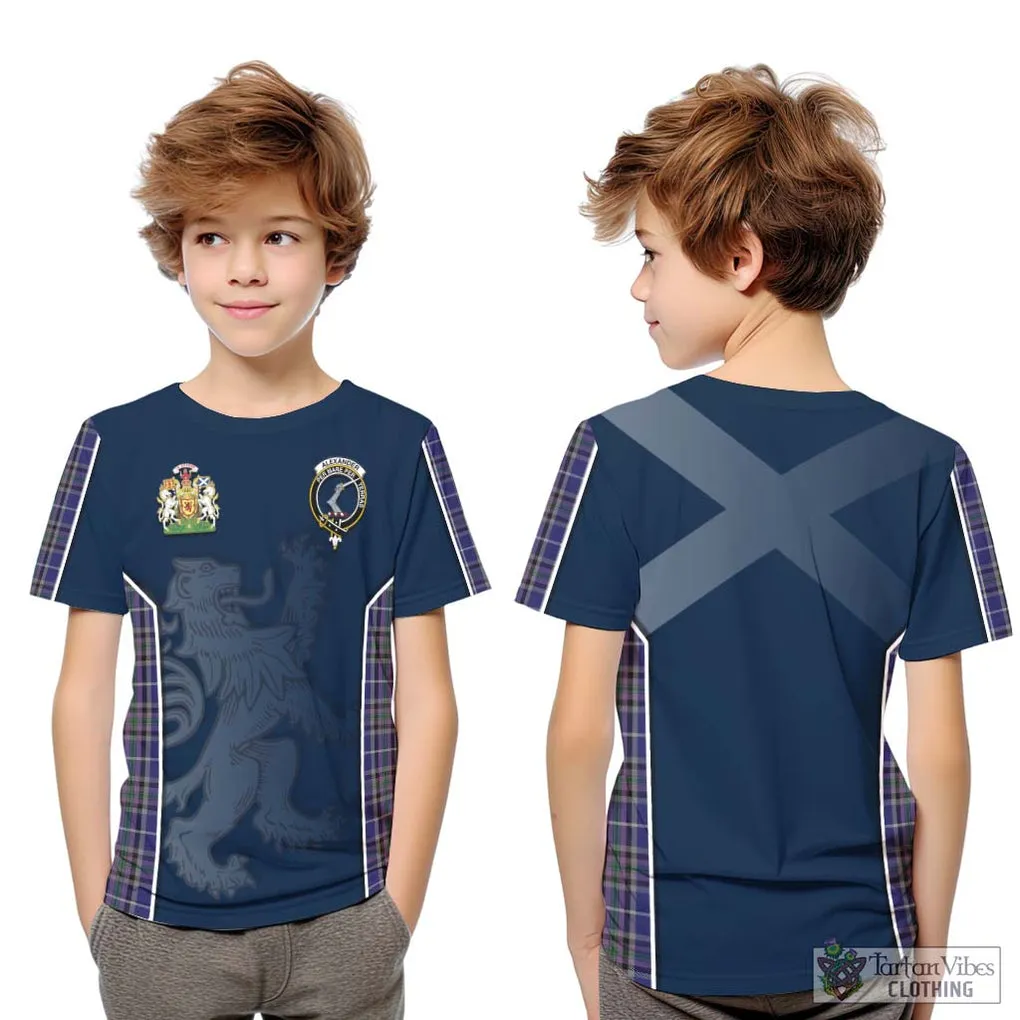 Alexander of Menstry Tartan Kid T-Shirt with Family Crest and Lion Rampant Vibes Sport Style