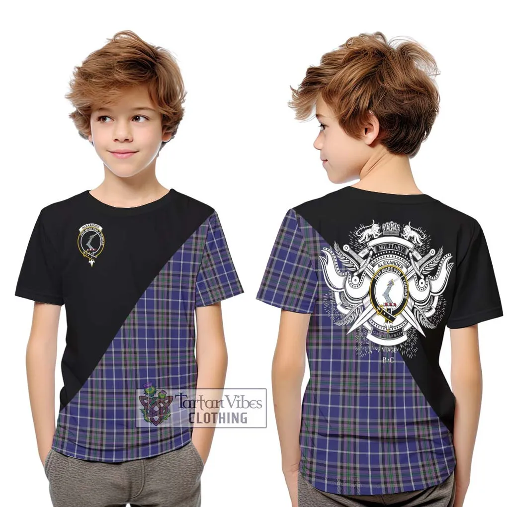 Alexander of Menstry Tartan Kid T-Shirt with Family Crest and Military Logo Style