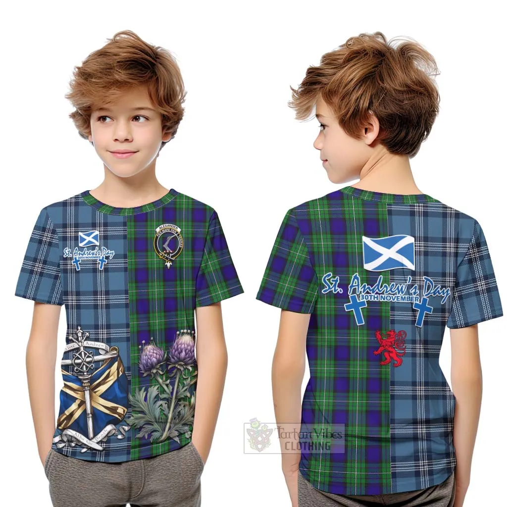 Alexander Tartan Kid T-Shirt Happy St. Andrew's Day Half Tartan Style