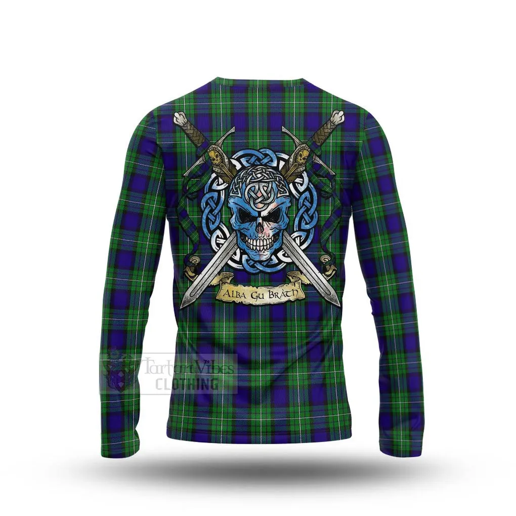 Alexander Tartan Long Sleeve T-Shirt with Family Crest Celtic Skull Style