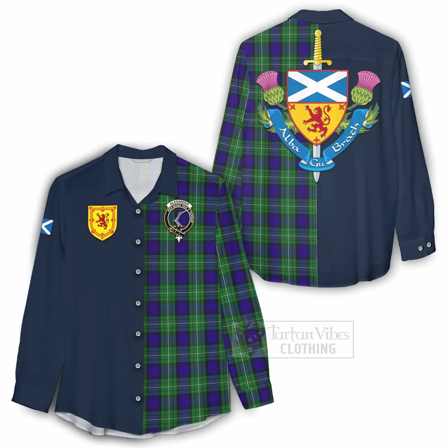 Alexander Tartan Women's Casual Shirt Alba with Scottish Lion Royal Arm Half Style