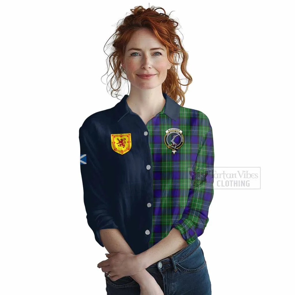 Alexander Tartan Women's Casual Shirt Alba with Scottish Lion Royal Arm Half Style