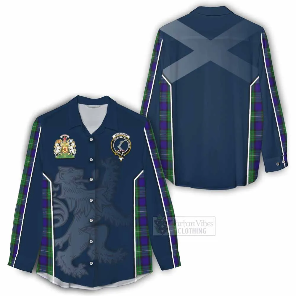 Alexander Tartan Women's Casual Shirt with Family Crest and Lion Rampant Vibes Sport Style