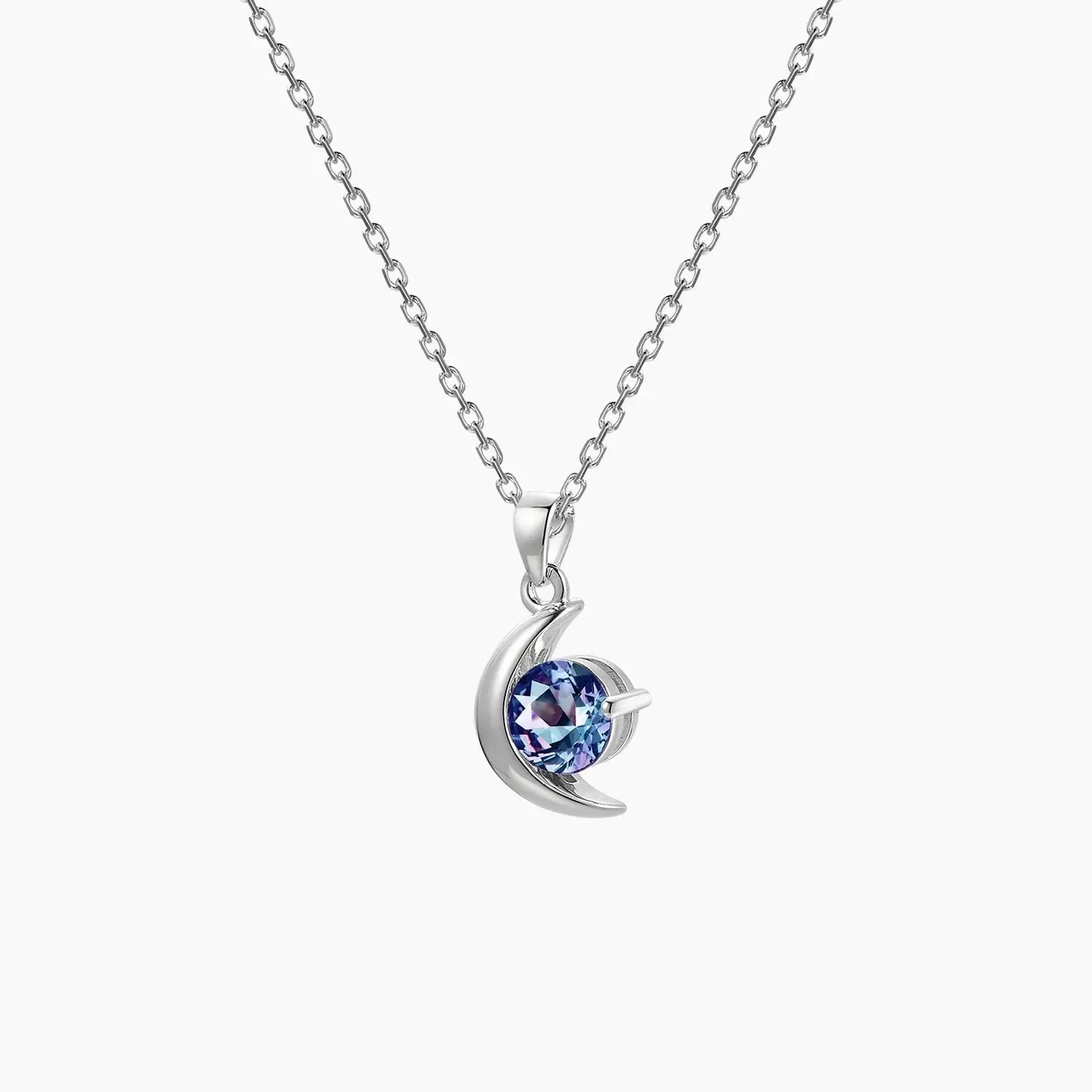 Alexandrite Half Moon Crescent Pendant Necklace