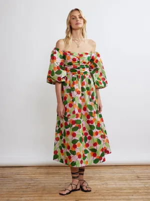 Alexis Multi Cherry Bardot Midi Dress