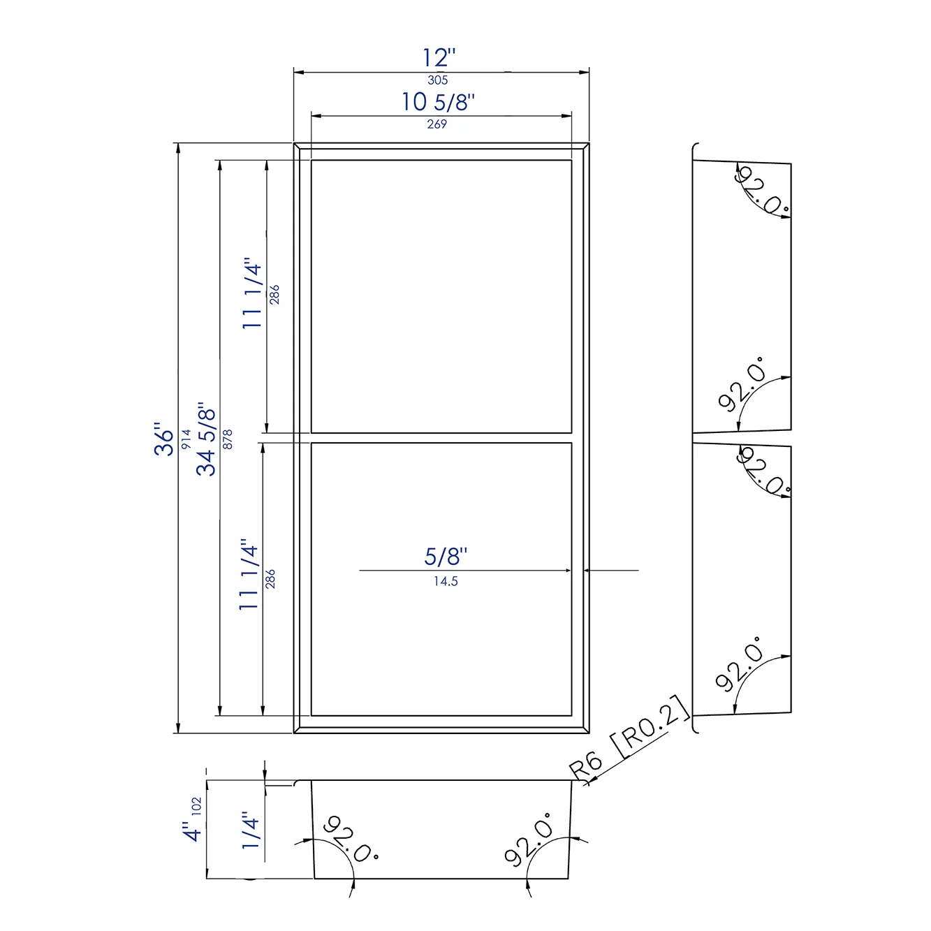 ALFI ABN1224-BSS 12 x 24 Brushed Stainless Steel Vertical Double Shelf Bath Shower Niche