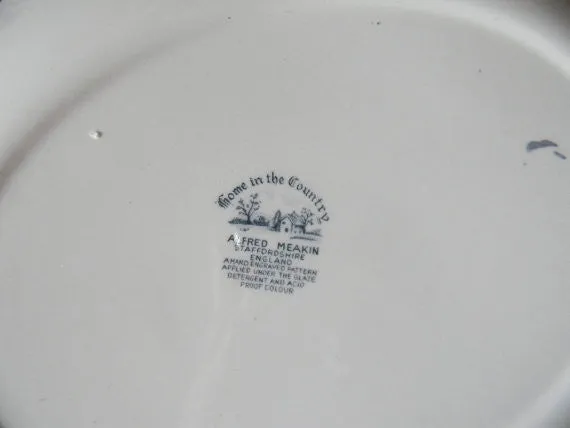 Alfred Meakin "Home in the Country" Slate Gray English Transferware Platter Grazing Cows / Cattle Charming Farmstead Pastoral Scene - Cottage in the Country -