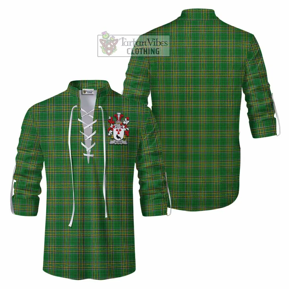 Algeo Irish Clan Tartan Ghillie Kilt Shirt with Coat of Arms