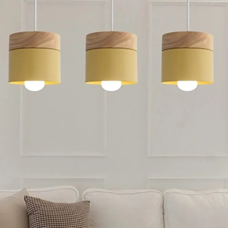 Alice - Minimalist Modern Minimalist Wooden Top Pendant Light Metal Macarons 1-Light Pendant Lighting