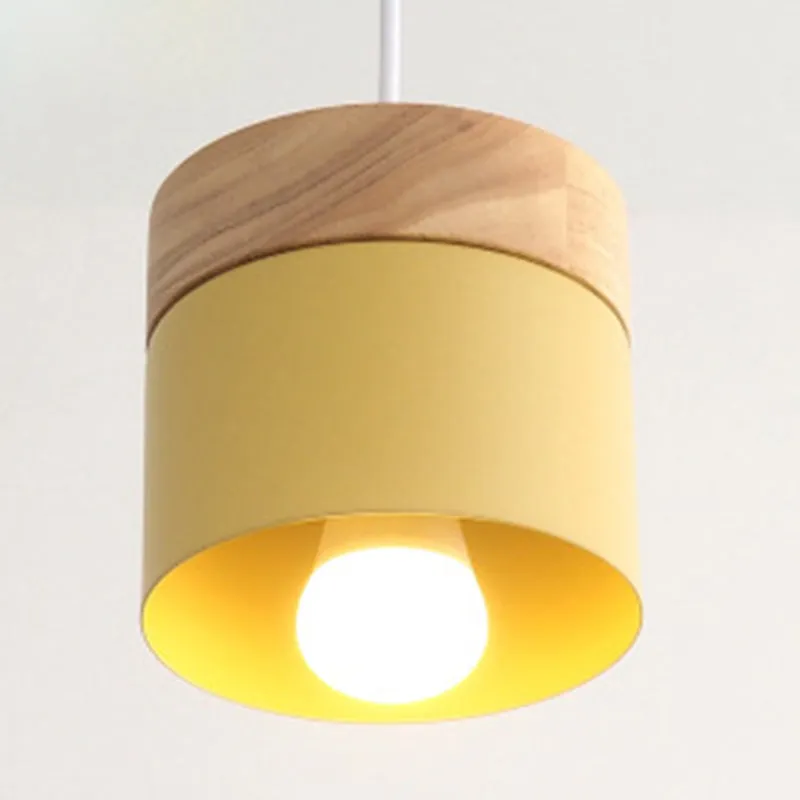 Alice - Minimalist Modern Minimalist Wooden Top Pendant Light Metal Macarons 1-Light Pendant Lighting