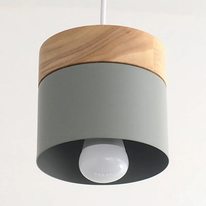 Alice - Minimalist Modern Minimalist Wooden Top Pendant Light Metal Macarons 1-Light Pendant Lighting