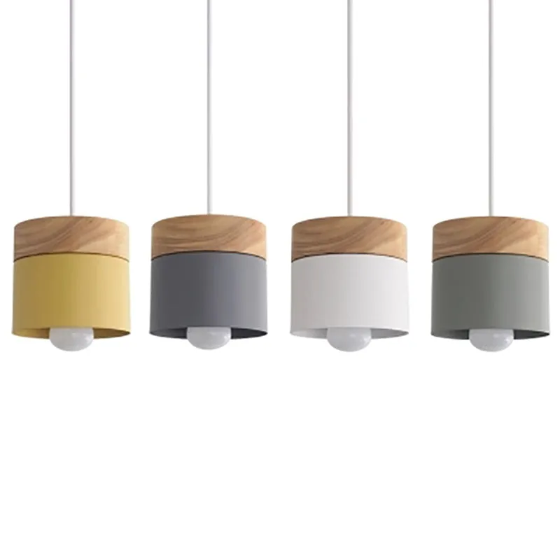 Alice - Minimalist Modern Minimalist Wooden Top Pendant Light Metal Macarons 1-Light Pendant Lighting