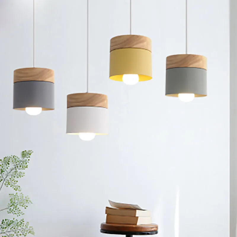 Alice - Minimalist Modern Minimalist Wooden Top Pendant Light Metal Macarons 1-Light Pendant Lighting